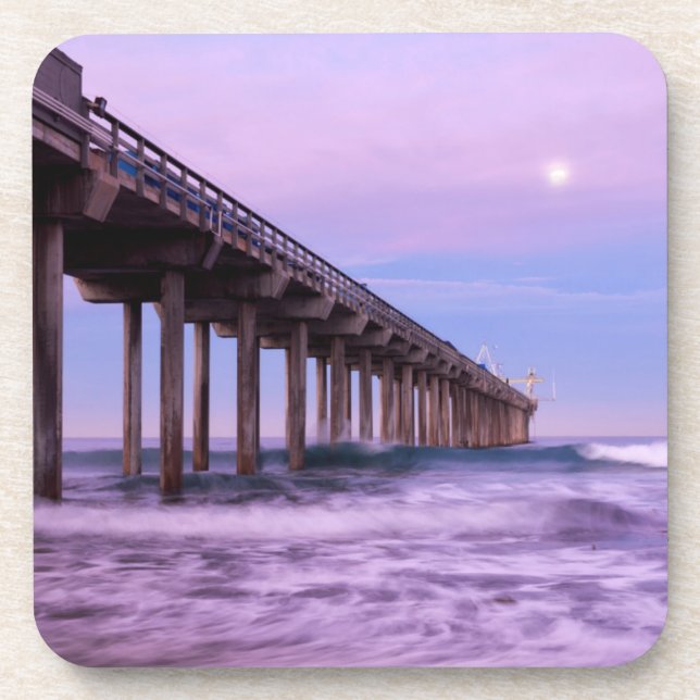 Purple dawn over pier, California Drink Coaster (Front)