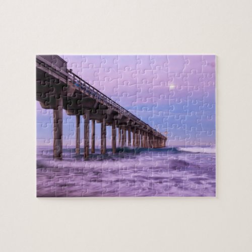 Purple dawn over pier California Jigsaw Puzzle