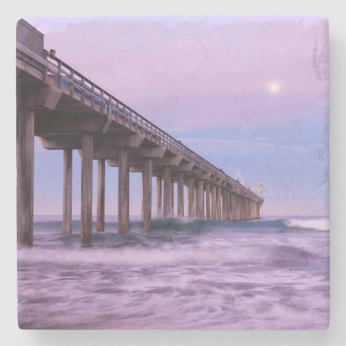 Purple dawn over pier California Stone Coaster