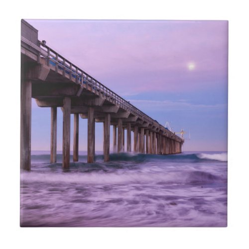Purple dawn over pier California Tile