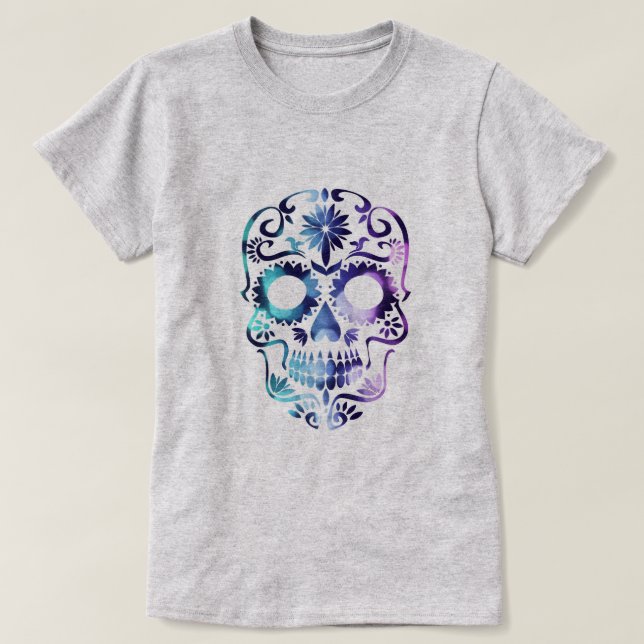 Purple Day of the Dead Candy Skull T-Shirt (Design Front)