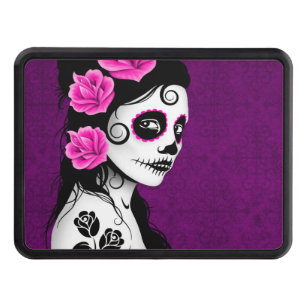 Purple Day of the Dead Sugar Skull Girl Tow Hitch Cover