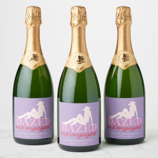 Purple Dazed & Engaged Bachelorette Champagne Sparkling Wine Label (Bottles)