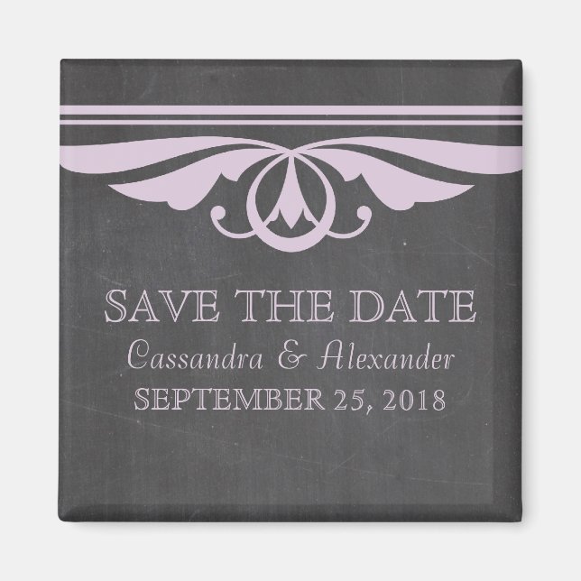 Purple Deco Chalkboard Save the Date Magnet (Front)