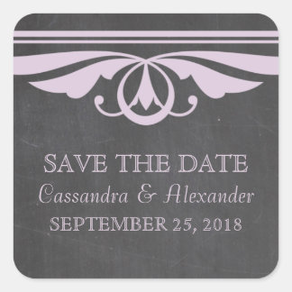 Purple Deco Chalkboard Save the Date Stickers