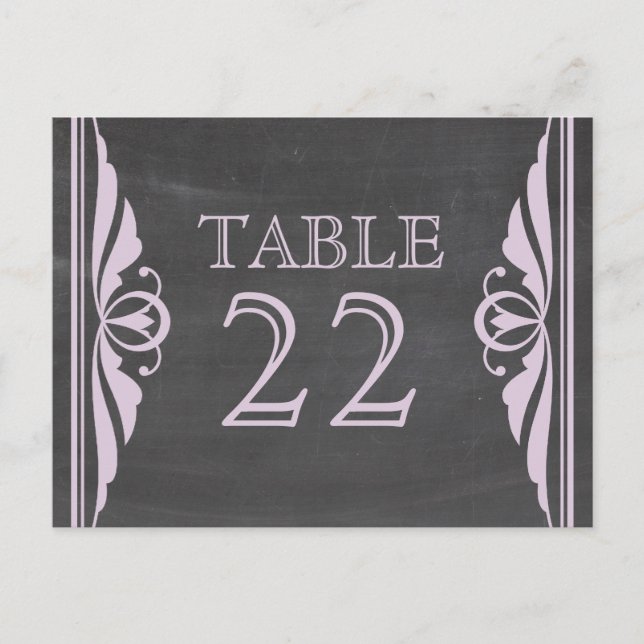 Purple Deco Chalkboard Table Number Postcard (Front)