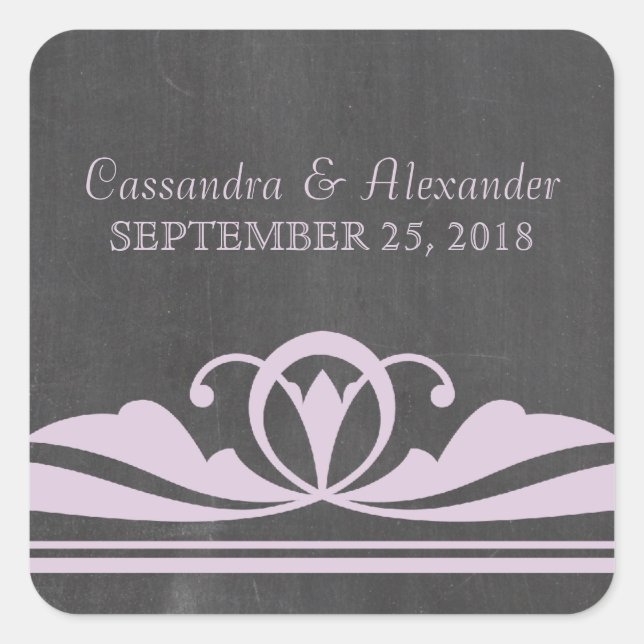 Purple Deco Chalkboard Wedding Stickers (Front)