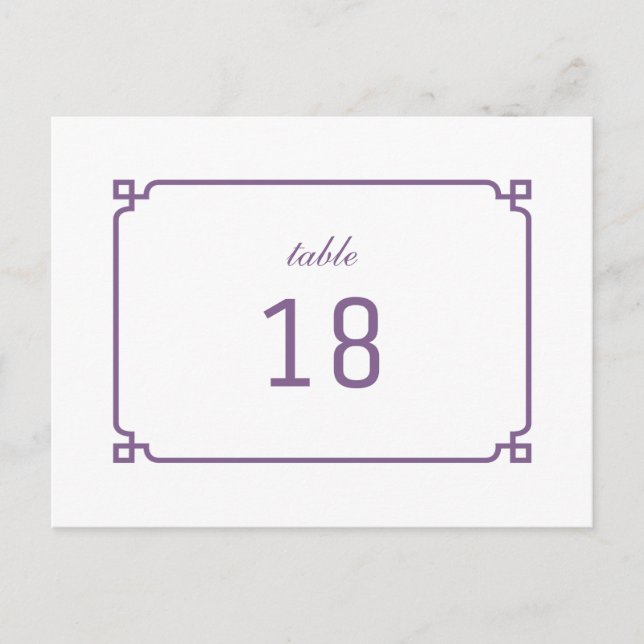 Purple Deco Chic Table Number Postcard (Front)