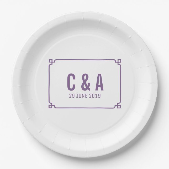 Purple Deco Chic Wedding Paper Plates (Front)
