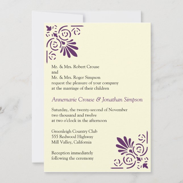 Purple Deco Elements Wedding Invitation (Front)
