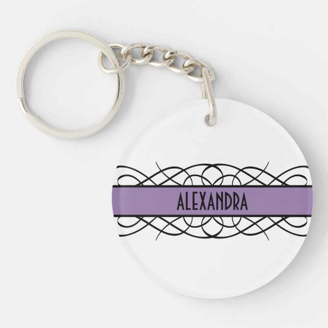 Purple Deco Flourish Acrylic Keychain (Front)