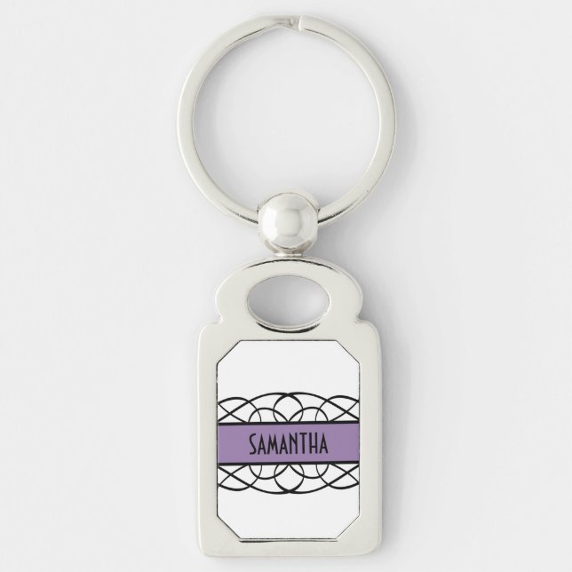 Purple Deco Flourish Metal Keychain (Front)