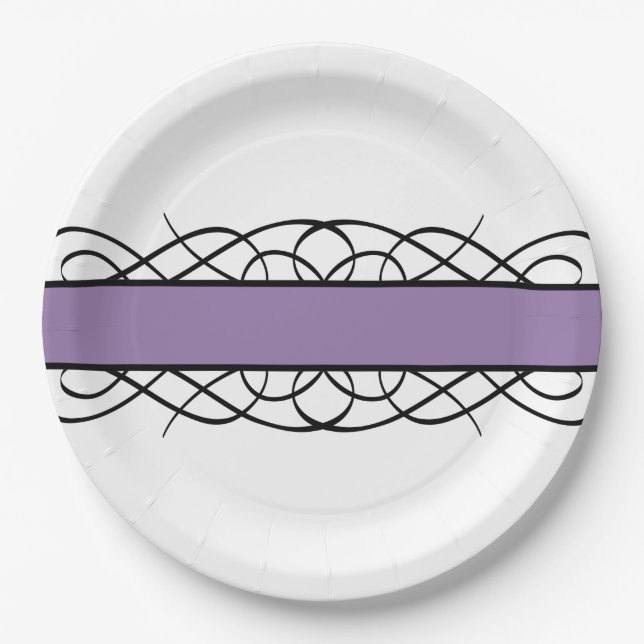 Purple Deco Flourish Paper Plates (Front)