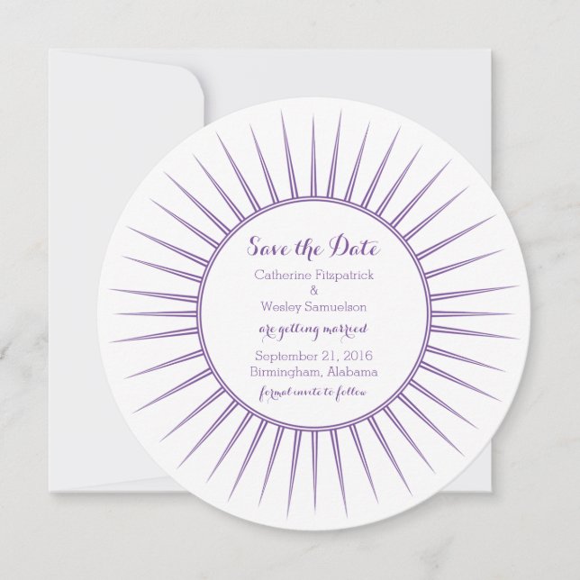 Purple Deco Retro Save the Date Invite (Front)