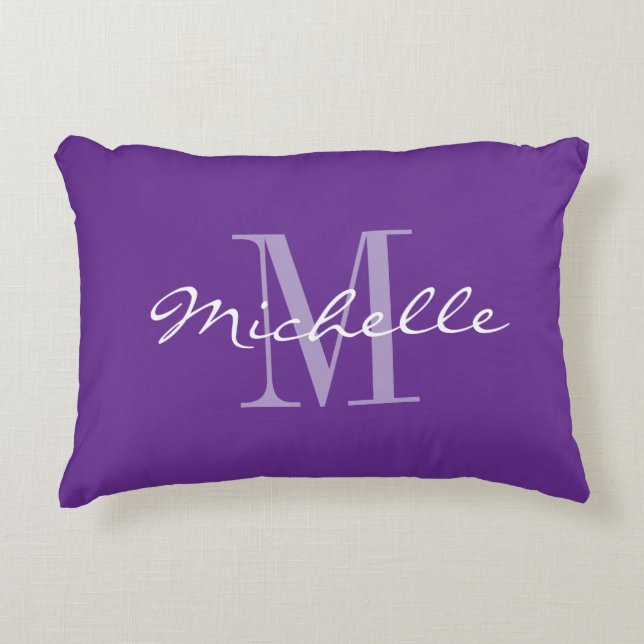 Purple decoration pillow with classy name monogram (Front)
