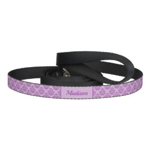 Purple Decorative Damask Pattern & Custom Pet Name Pet Leash
