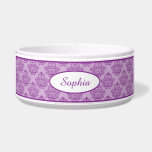 Purple Decorative Damask Pattern With Custom Name<br><div class="desc">Beautiful purple vintage damask pattern background with a personalizable text area for the name of the pet. The font is a lovely script font in purple color.</div>