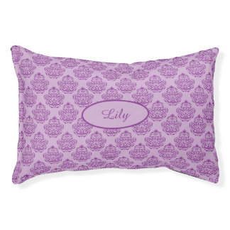 Purple Decorative Damask Pattern With Custom Name Pet Bed