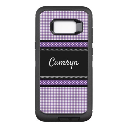 Purple Decorative Dot Gingham Pattern Monogram OtterBox Defender Samsung Galaxy S8+ Case