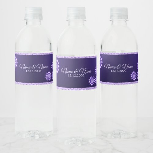 Purple Decorative Floral Water Bottle Label