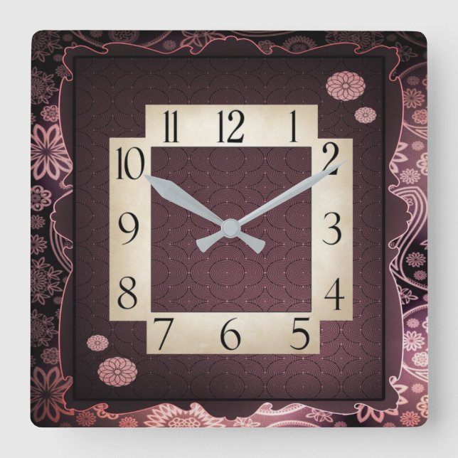Purple decorative square wall clock (Front)