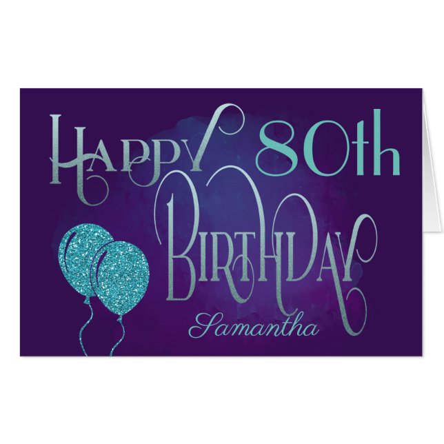 Purple Decorative Text 80th Happy Birthday Card (Front Horizontal)
