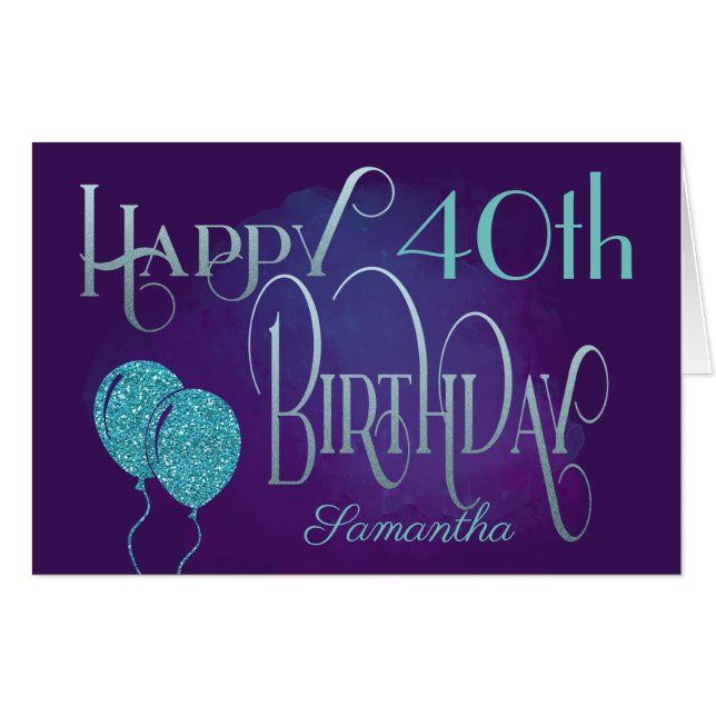 Purple Decorative Text Happy 40th Birthday Card (Front Horizontal)
