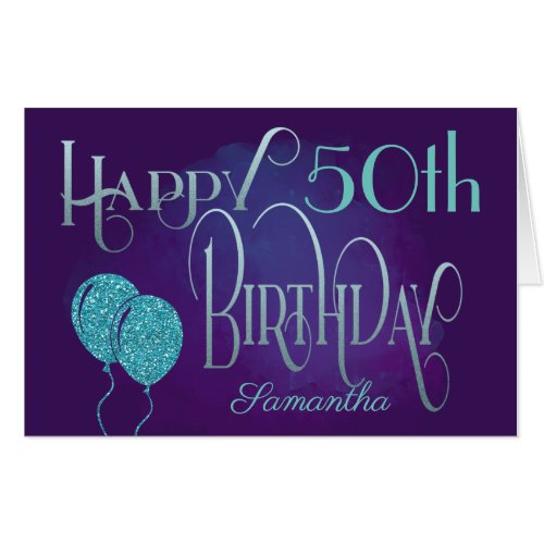 Purple Decorative Text Happy 50th Birthday Card