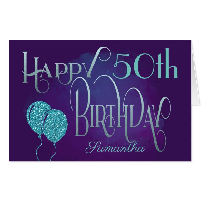 Purple Decorative Text Happy 50th Birthday Card (Front Horizontal)