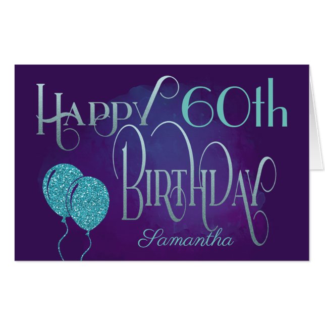 Purple Decorative Text Happy 60th Birthday Card (Front Horizontal)