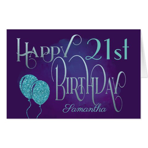 Purple Decorative Typography Happy 21st Birthday Card