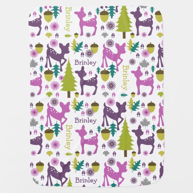 Purple Deer Personalized Baby Blanket (Front)