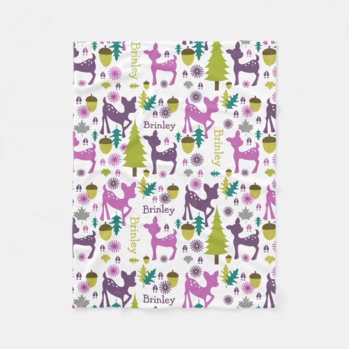 Purple Deer Personalized Girls Fleece Blanket