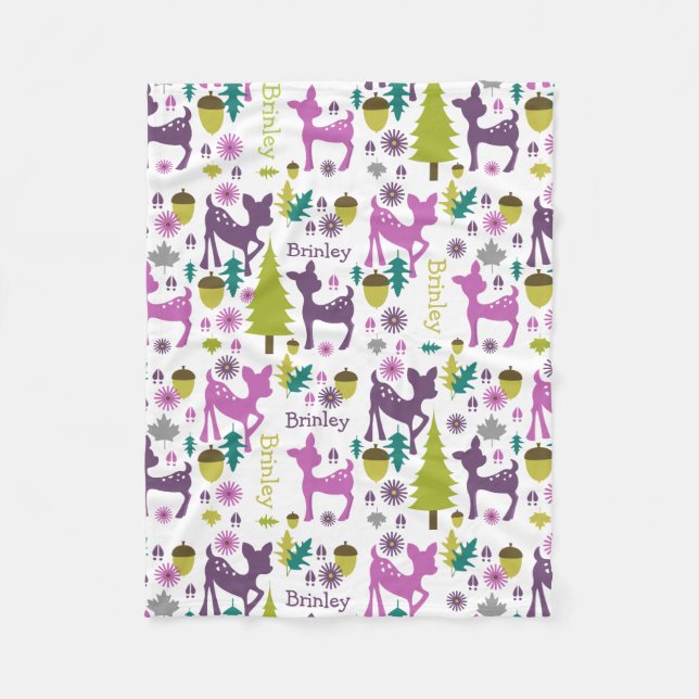 Purple Deer Personalized Girls Fleece Blanket (Front)