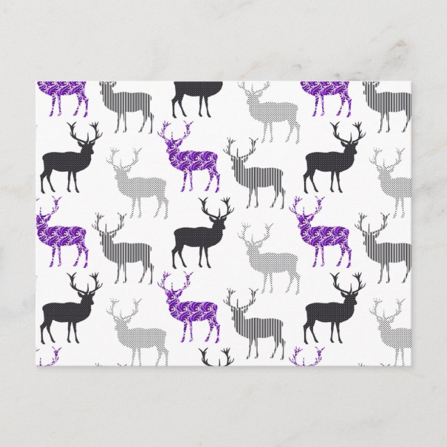 Purple Deer Stag Christmas Pattern Holiday Postcard (Front)