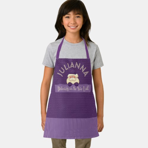 Purple Definitely on the Nice List Name Holiday Apron