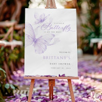 Purple Delicate Butterfly Baby Shower Welcome Sign