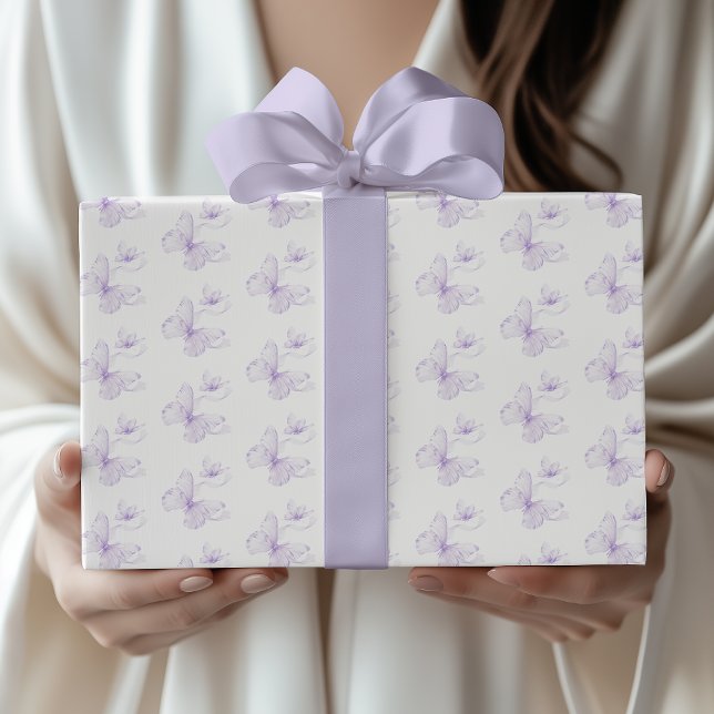 Purple Delicate Butterfly Baby Shower Wrapping Paper (Creator Uploaded)