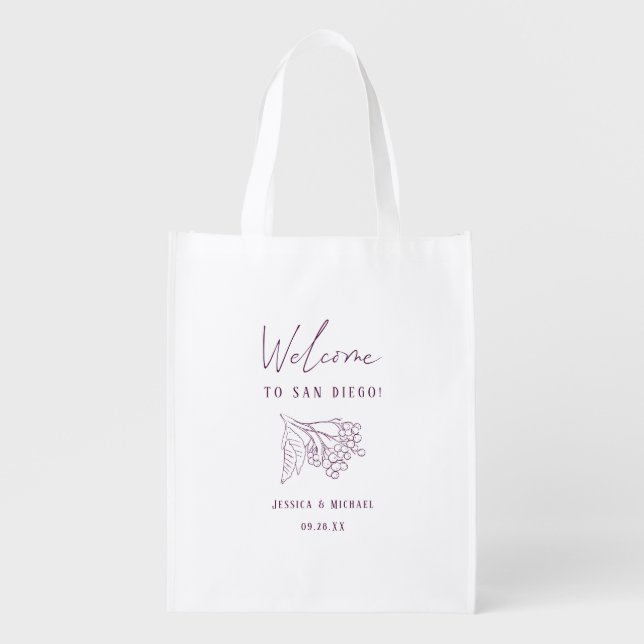 Purple Delicate Leaf Outline Elegant Welcome Bag (Front)