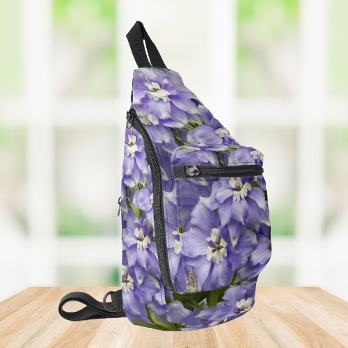Purple Delphinium Blooms Floral Sling Bag