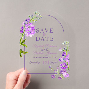Purple delphinium botanical acrylic save the date