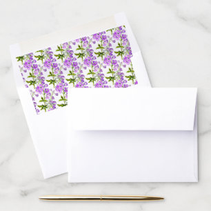 Purple delphinium flowers watercolor on white envelope liner