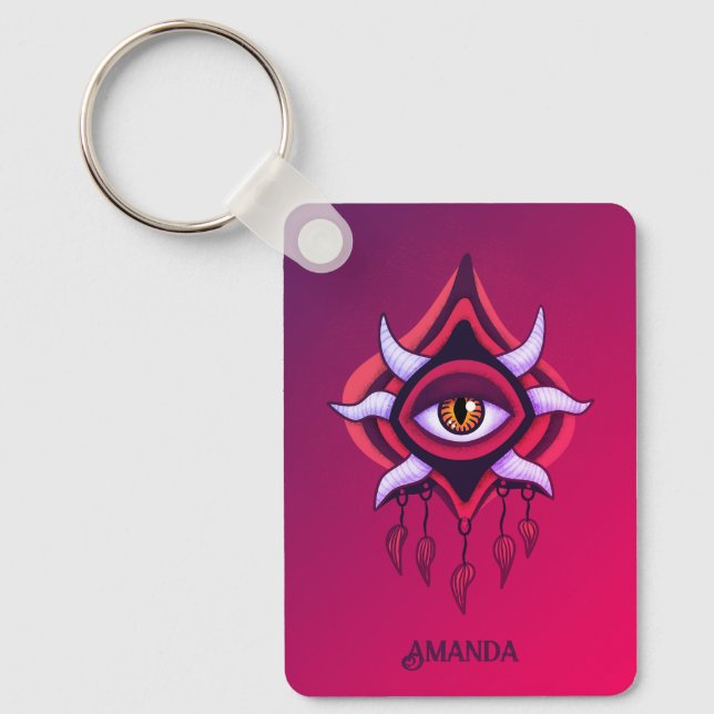 Purple Demon Eye - Gothic Occult Art Name Keychain (Front)