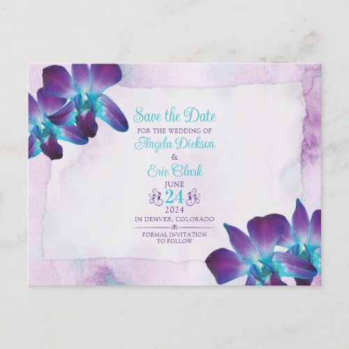 Purple Dendrobium Orchid Wedding Save the Date Postcard