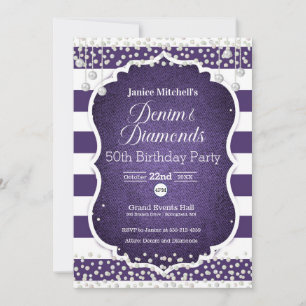 Purple Denim and Diamonds Birthday Invitation
