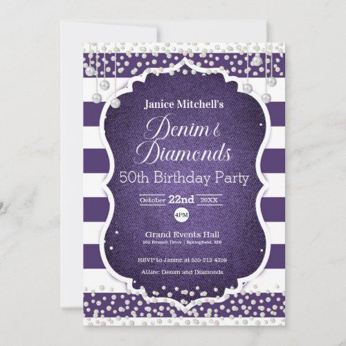 Purple Denim and Diamonds Birthday Invitation