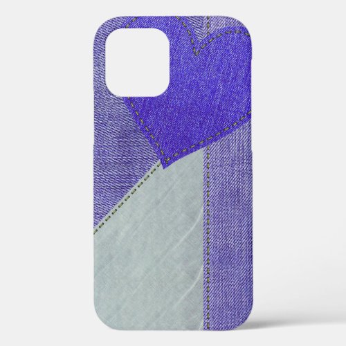 Purple Denim Heart iPhone 12 Case