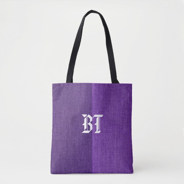 Purple Denim Jeans Fabric Monogram Personalized Tote Bag (Front)