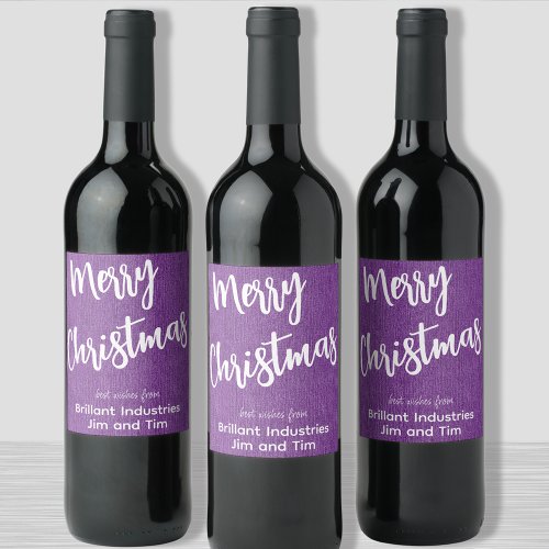 Purple Denim White Script Business Name Set of 6 Wine Label