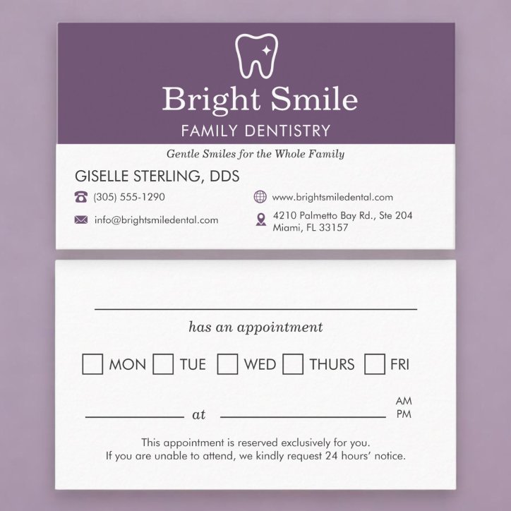 Purple Dental Office Appointment Reminder Business Card
